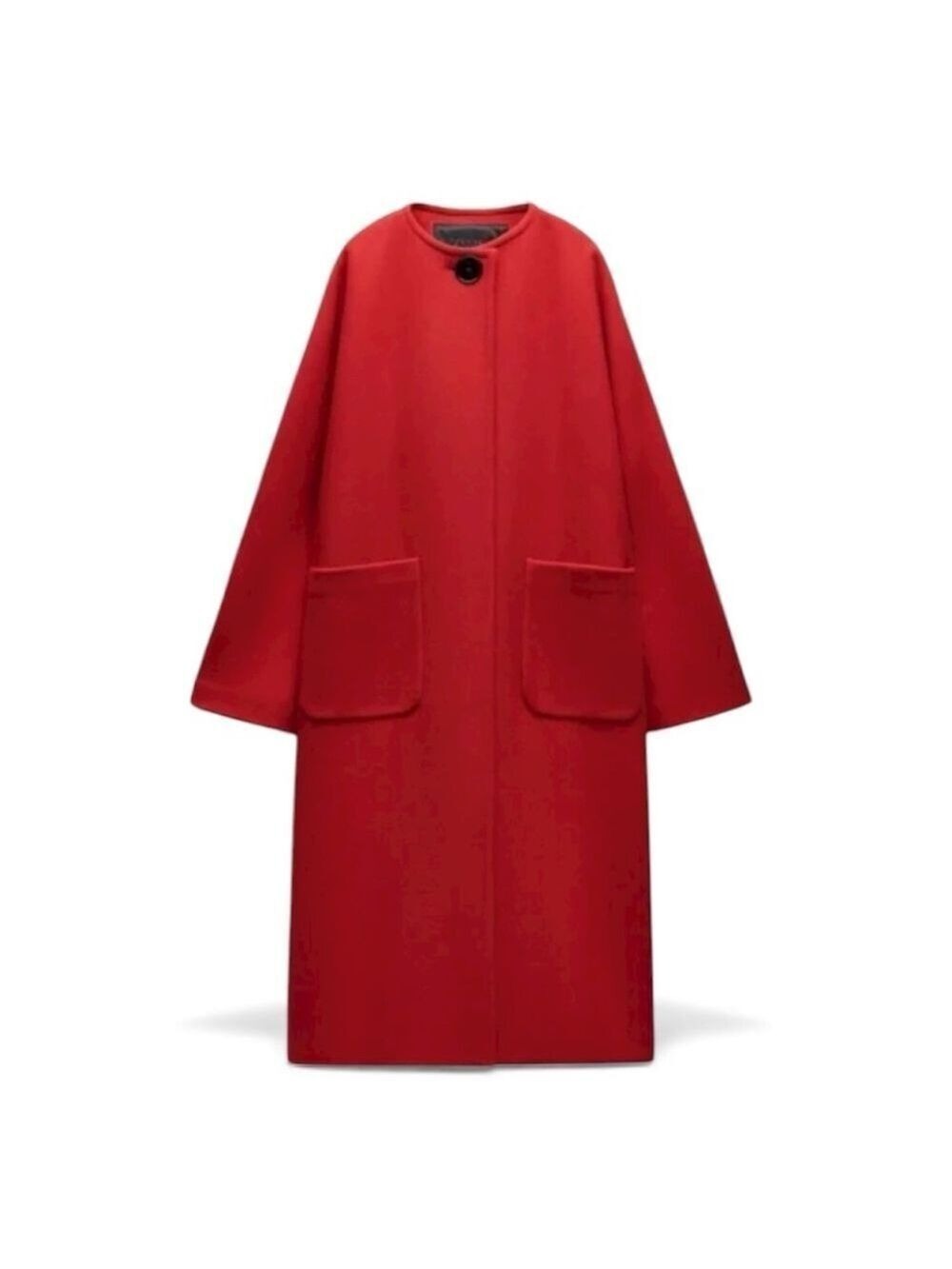 ZARA Red Mantego Wool Blend Midi Statement Coat A-Line Sz XLarge